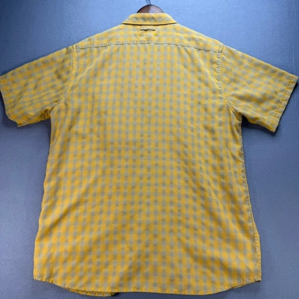 The North Face Button Down Mens XL Yellow Gingham AH6S Short Sleeve Hiking Shirt